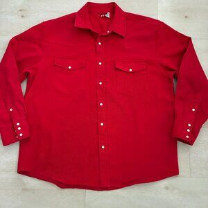 VTG 90s Marlboro Red Star Western Pearl Snap Shirt Heavy Red Canvas Men’s L